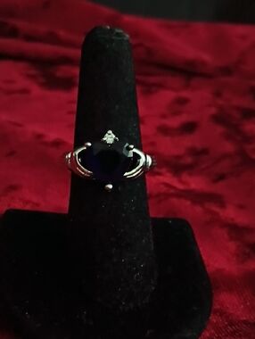 Silver Ring with Heart-Shaped Deep Blue Sapphire Size 9😍